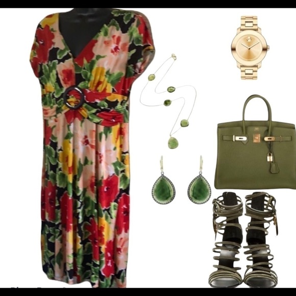 Vintage 🧚♀️Scarlett multicolour floral short sleeve midi dress size 8 - Picture 11 of 12